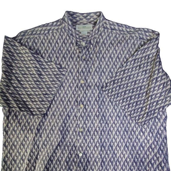 Natural Issue Large‎ Shirt Band Collar Button Geometric Diamond - Picture 1 of 5